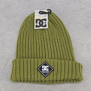 DC Shoes Beanie Hat Men's Green Olive Stretch‎ Ribbed Knit Cuffed Cap One Size